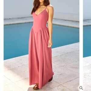 Chic Rose Midi Dress with Spaghetti Straps